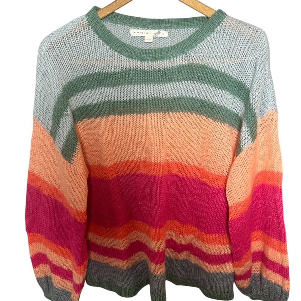 Al’tard State Wool Blend Colorful Striped Sweater Open Knit M